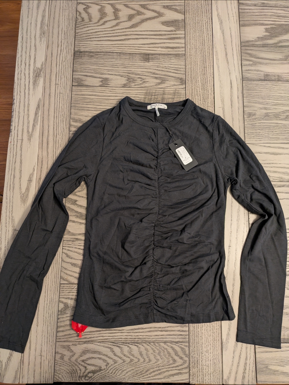 rag & bone NWT Black Long-Sleeve Ruched Front Lucy Tee